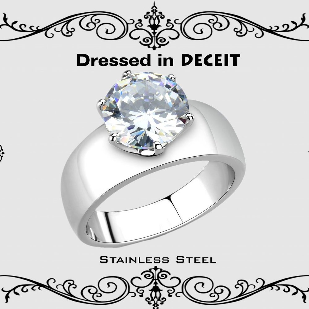 Solitaire 3.87 Carat Round CZ  Stainless Steel Engagement Ring  Sz5-6-7-8-9-10